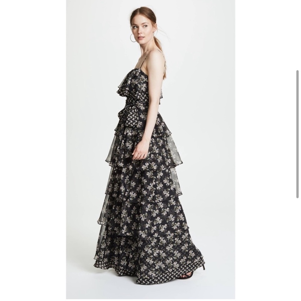 NWT Jill Stuart Kiera floral ruffle tiered maxi gown dress‎ black 6